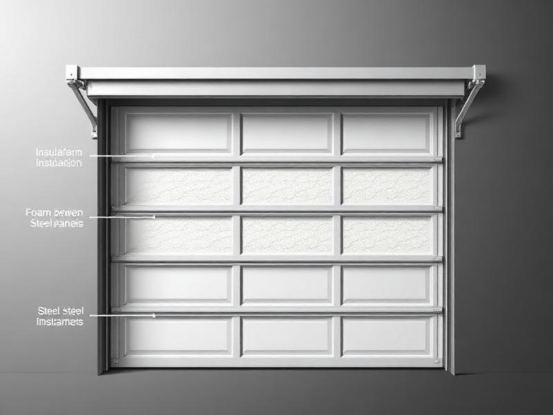 Cross-section of insulated garage door showing polystyrene foam insulation layers